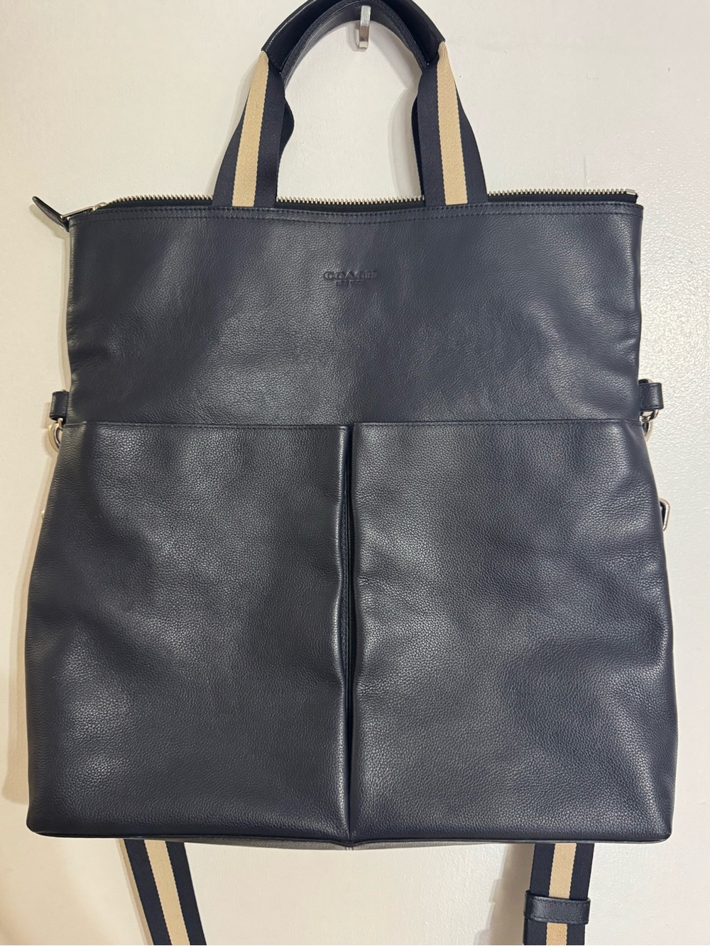 Coach - Charles Foldover Navy Leather Tote